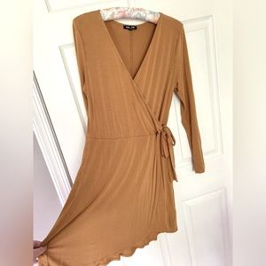 Express Long Sleeve Faux Wrap Dress - Size M - Goldenrod/Marigold Color